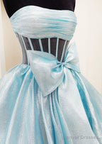 Strapless Long Prom Dress with Bow and Ruffle Skirt