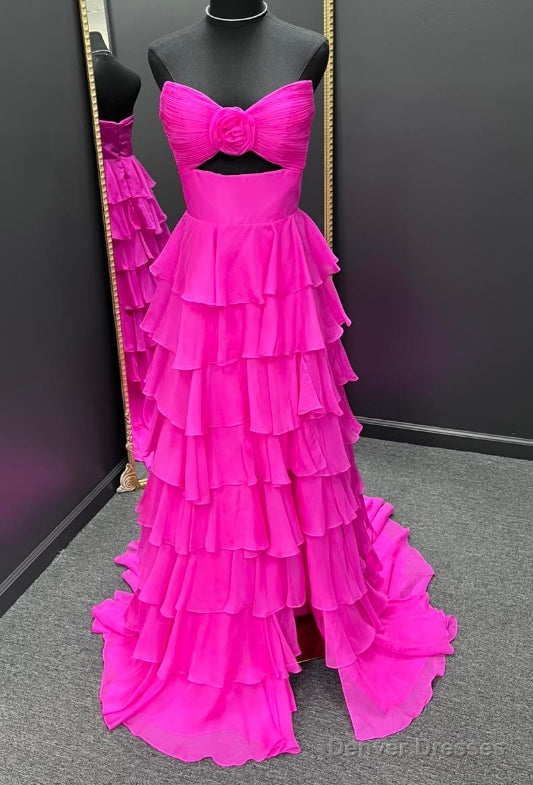 Strapless Long Prom Dresses with Keyhole and Ruffle Skirt