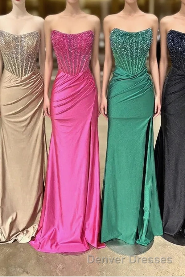 Strapless Mermaid Beaded Long Prom Dress With Slit Main image