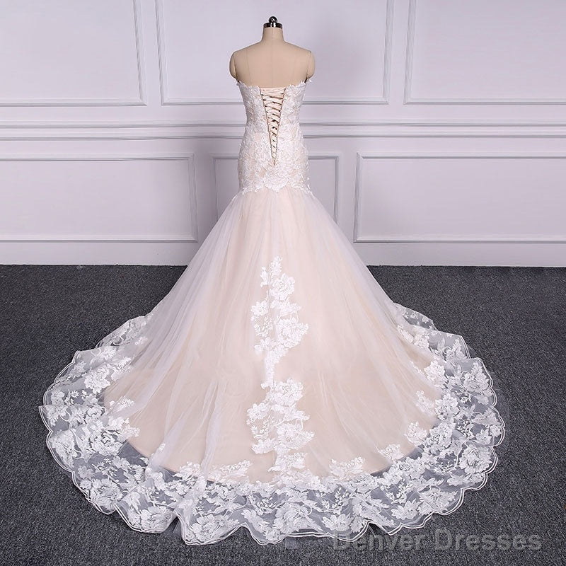 Strapless Mermaid Lace Wedding Dresses Trumpet Bride Dress