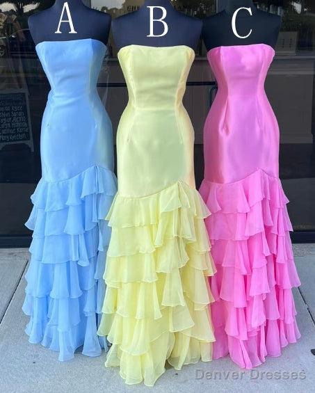Strapless Mermaid Long Prom Dress with Chiffon Ruffle Skirt Main image