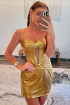 Strapless Metallic Royal Blue Keyhole Ruched Tight Homecoming Dress