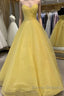 Strapless Open Back Sequins Yellow Prom Dress, Shiny Yellow Formal Graduation Evening Dress
