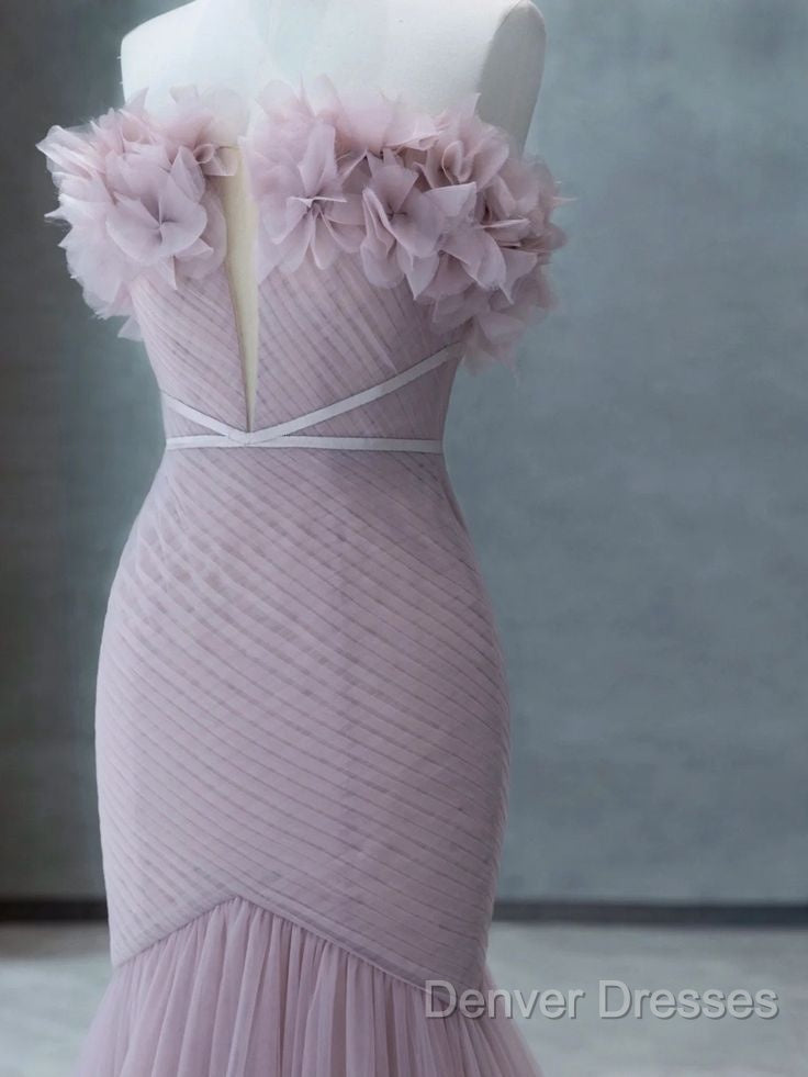 Strapless Pink Chiffon Creased Evening Dress Floor Length Mermaid Prom Dress With Sweep Secondary image