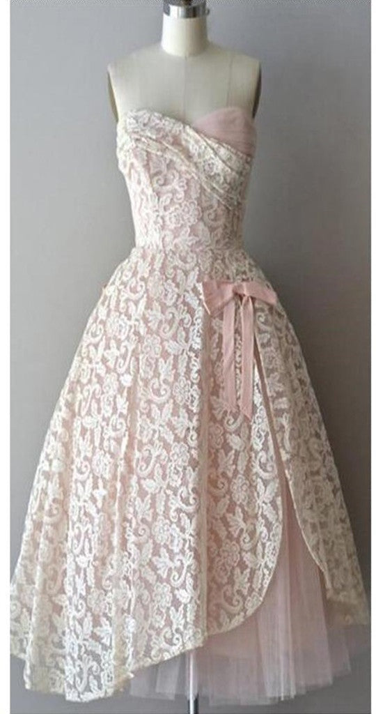 Strapless pink lace unique style vintage cheap homecoming prom gowns dress