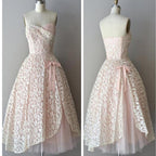 Strapless pink lace unique style vintage cheap homecoming prom gowns dress