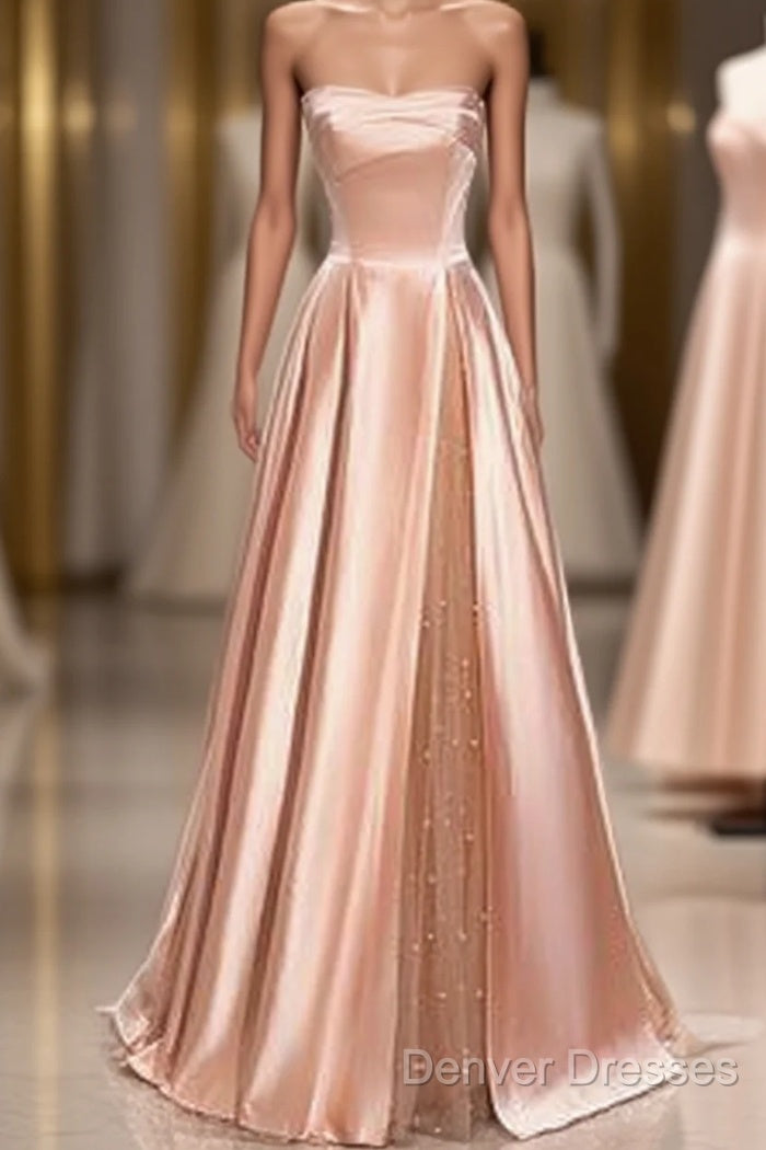Strapless Pink Satin Long Party Dress Formal Prom Dress Main image