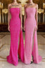 Strapless Pink Sequins Prom Dress with Slit