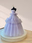 Strapless Pleated Tulle Ball Gown Tiered A Line Prom Dress Floor Length Party Dress