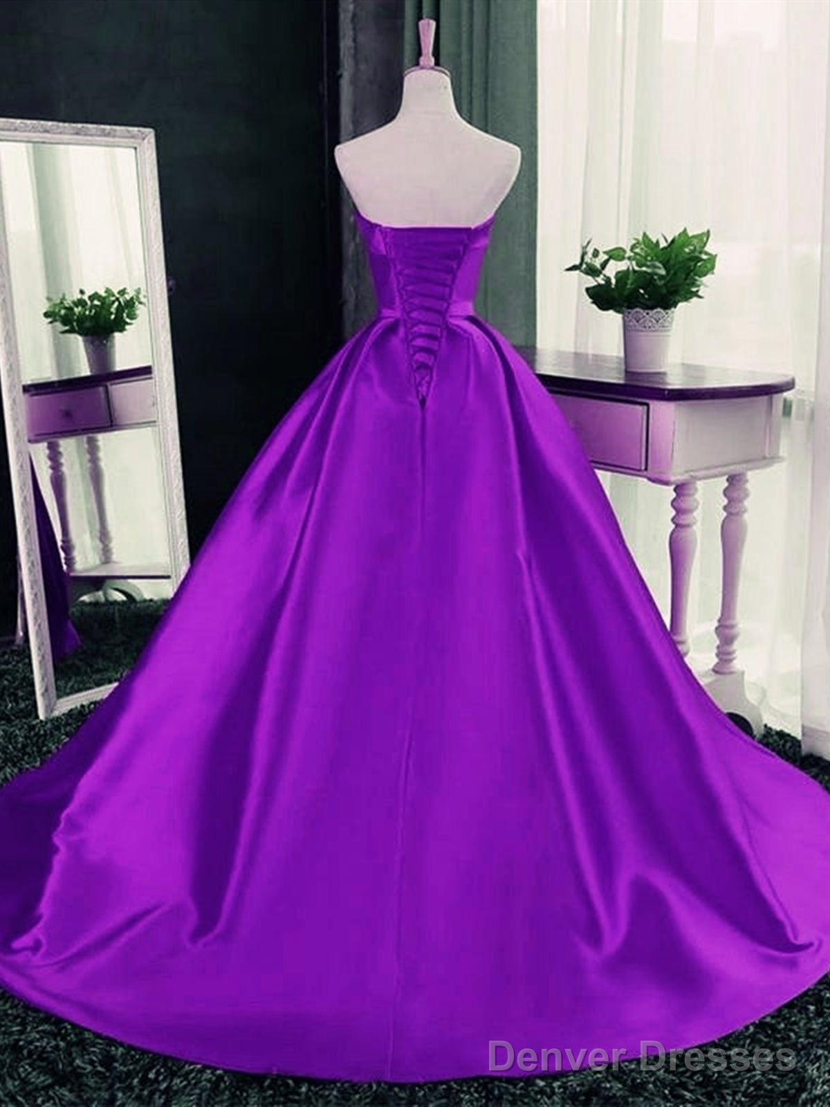 Strapless Purple Long Satin Prom Dresses, Strapless Purple Long Satin Formal Graduation Dresses Secondary image
