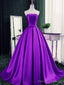Strapless Purple Long Satin Prom Dresses, Strapless Purple Long Satin Formal Graduation Dresses