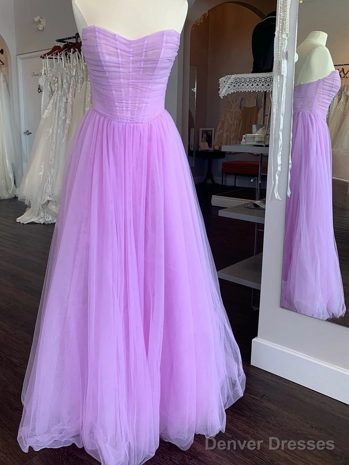 Strapless Purple Long Tulle Prom Dresses, Purple Long Formal Evening Dresses Main image