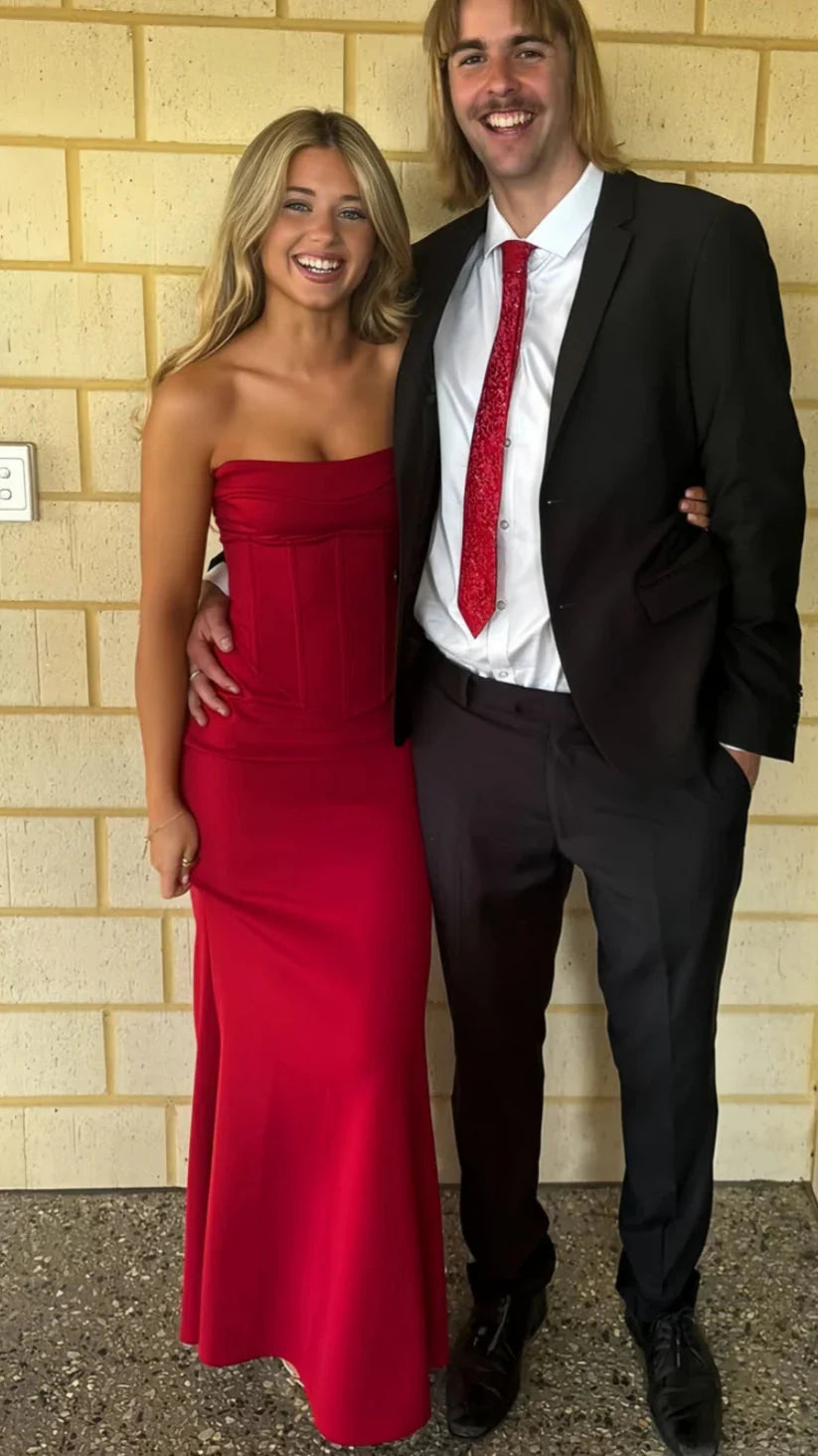 Strapless Red Mermaid Long Prom Dress,