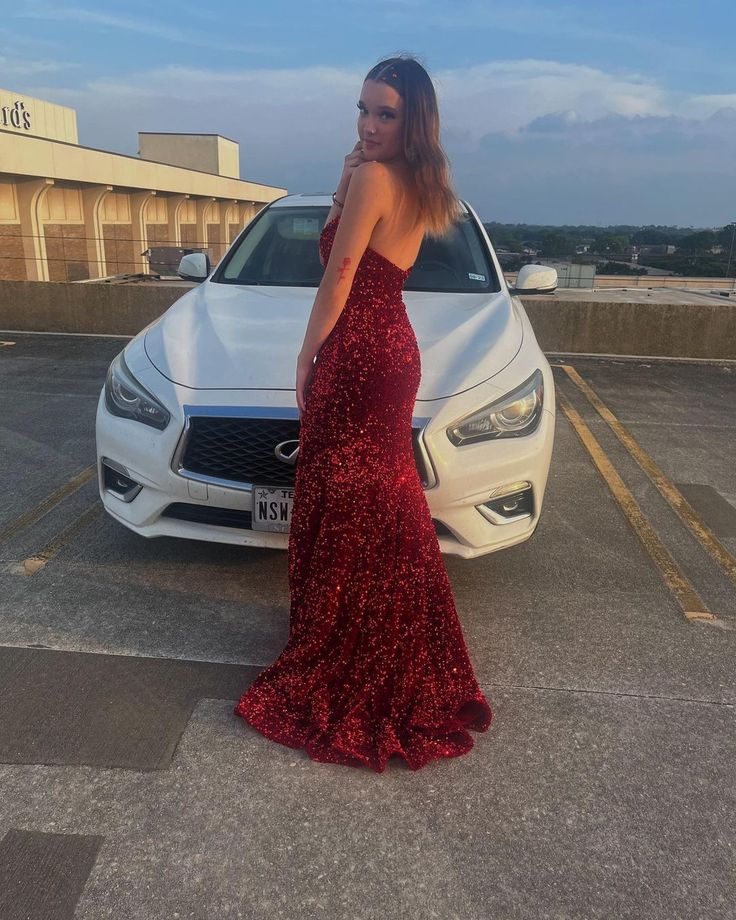 Strapless Red Sequin Formal Dress Mermaid Sparkly Prom Dress Secondary image