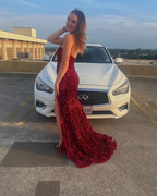 Strapless Red Sequin Formal Dress Mermaid Sparkly Prom Dress