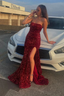 Strapless Red Sequin Formal Dress Mermaid Sparkly Prom Dress