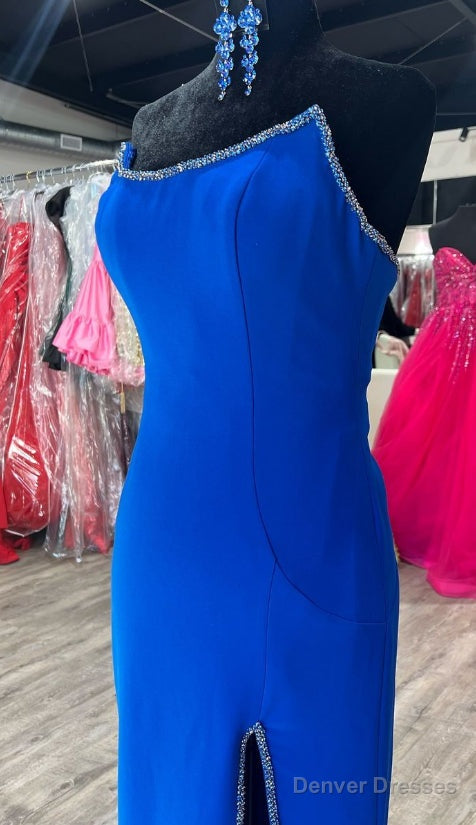 Strapless Royal Blue Long Prom Dress with Beading and Skirt Slit Secondary image