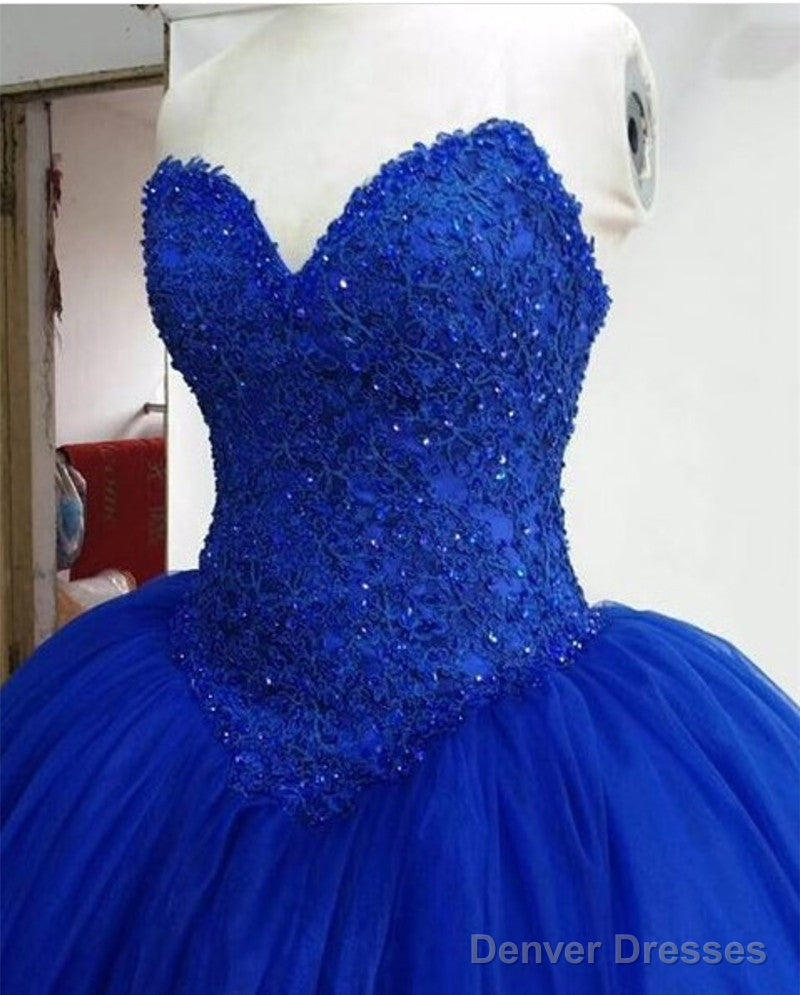 Strapless Royal Blue Tulle Ball Gowns Quinceanera Dress Lace Appliques Bodice Corset Secondary image