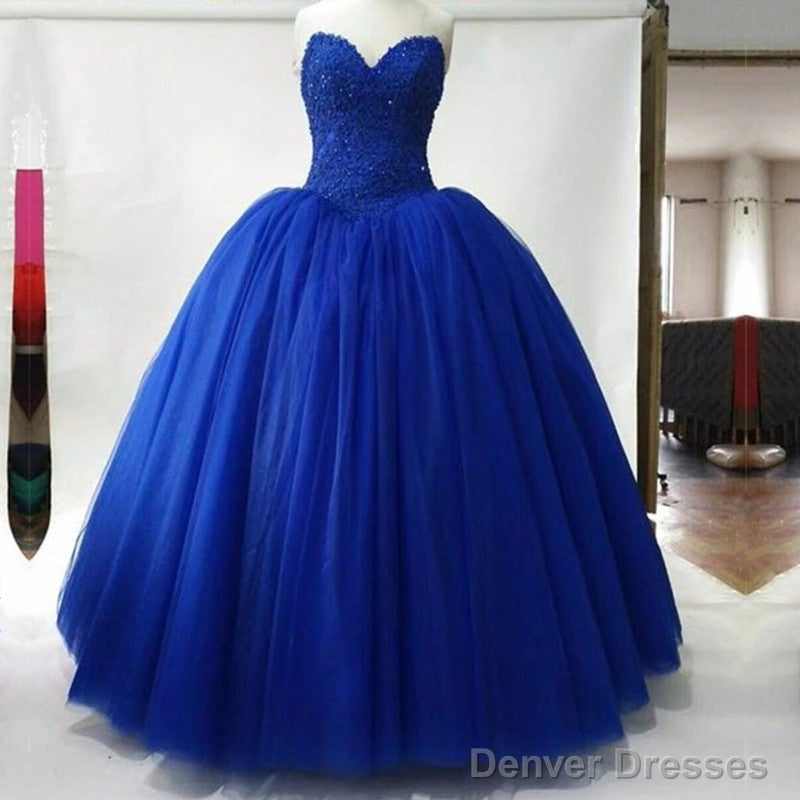 Strapless Royal Blue Tulle Ball Gowns Quinceanera Dress Lace Appliques Bodice Corset Main image