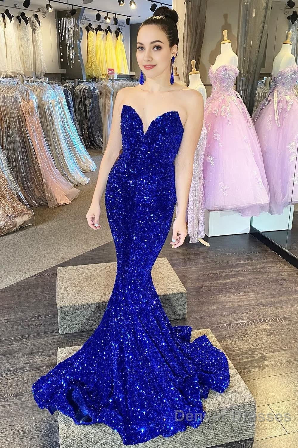 Strapless Sequins Black Mermaid Prom Dress
