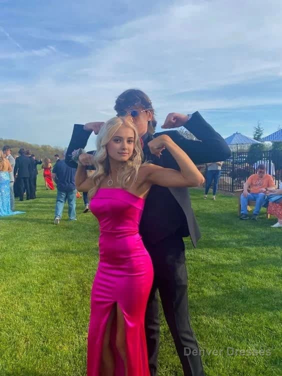 Strapless Sheath Pink Long Prom Dresses Satin Party Dresses Secondary image