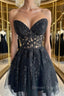 Strapless Short Black Lace Prom Dress, Short Black Lace Formal Homecoming Dress