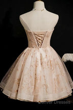 Strapless Short Champagne Party Dress Homecoming Dress With Sequins