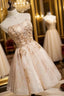 Strapless Short Champagne Party Dress Homecoming Dress With Sequins