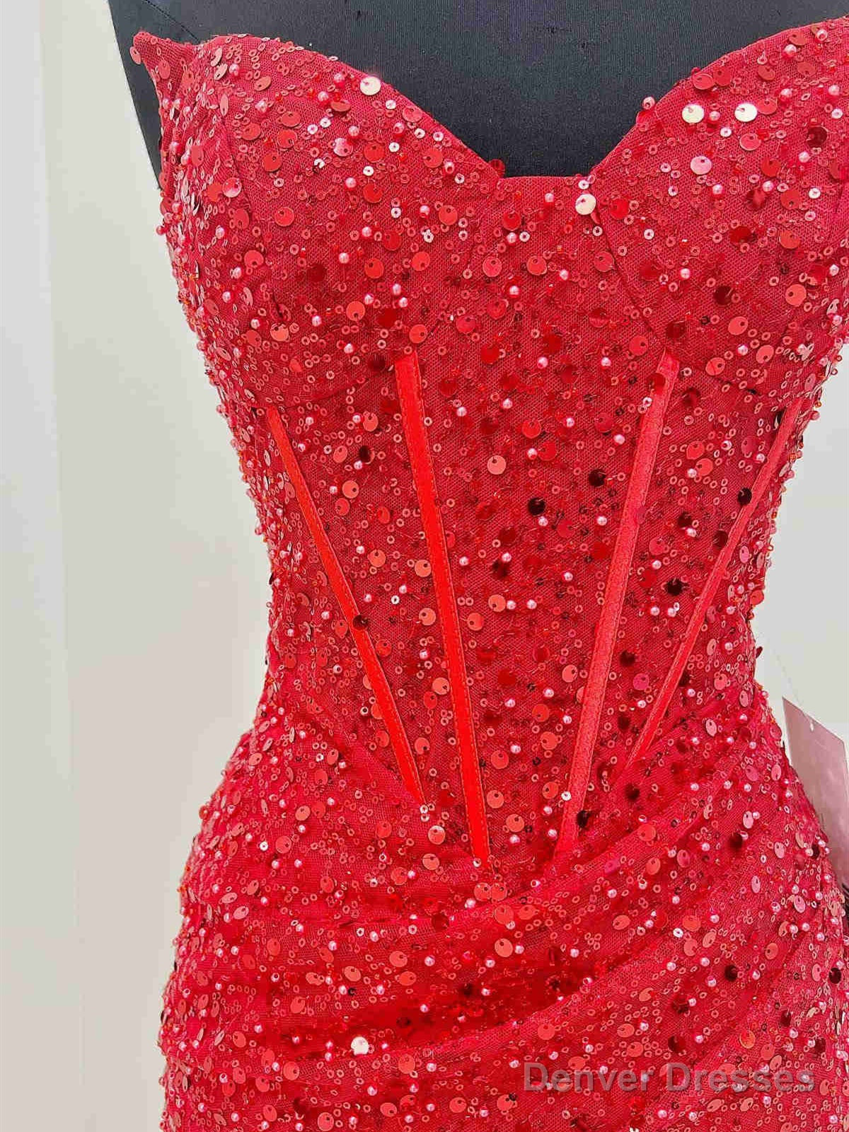 Strapless Short Red Prom Dresses, Shiny Short Red Formal Homecoming Dresses Secondary image