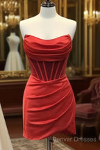 Strapless Short Satin Prom Dress, Short Formal Homecoming Dress