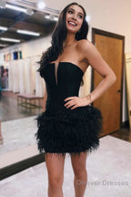 Strapless Sky Blue Fitted Short Homecoming Dress with Feathers