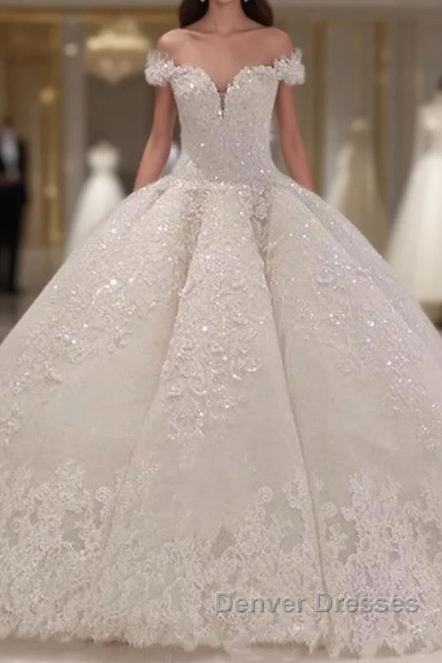 Strapless Sparkle Luxurious Train See through Ball Gown Wedding Dress