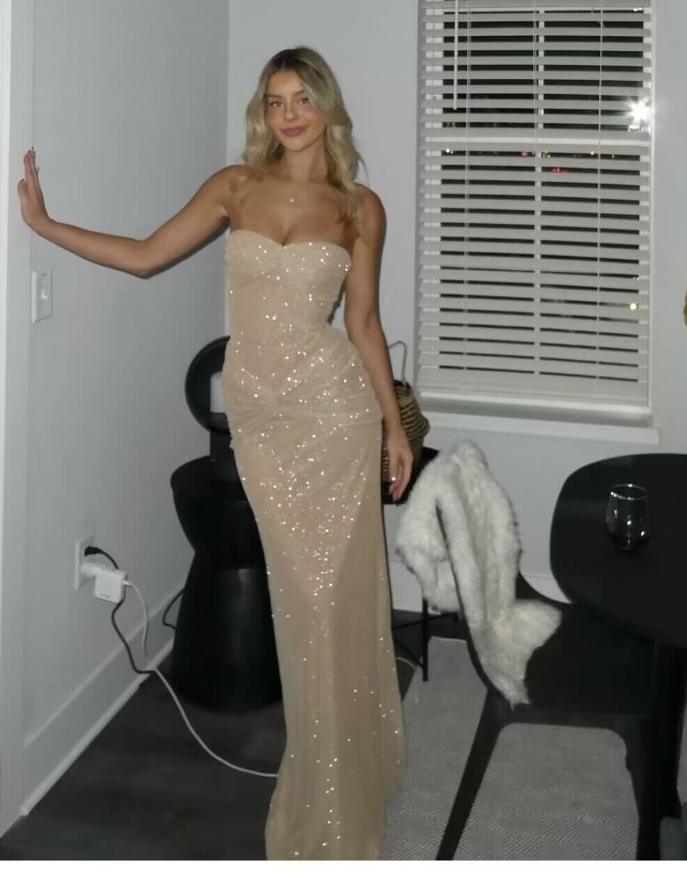 Strapless Sparkly Long Prom Dress Sheath Birthday Party Dress