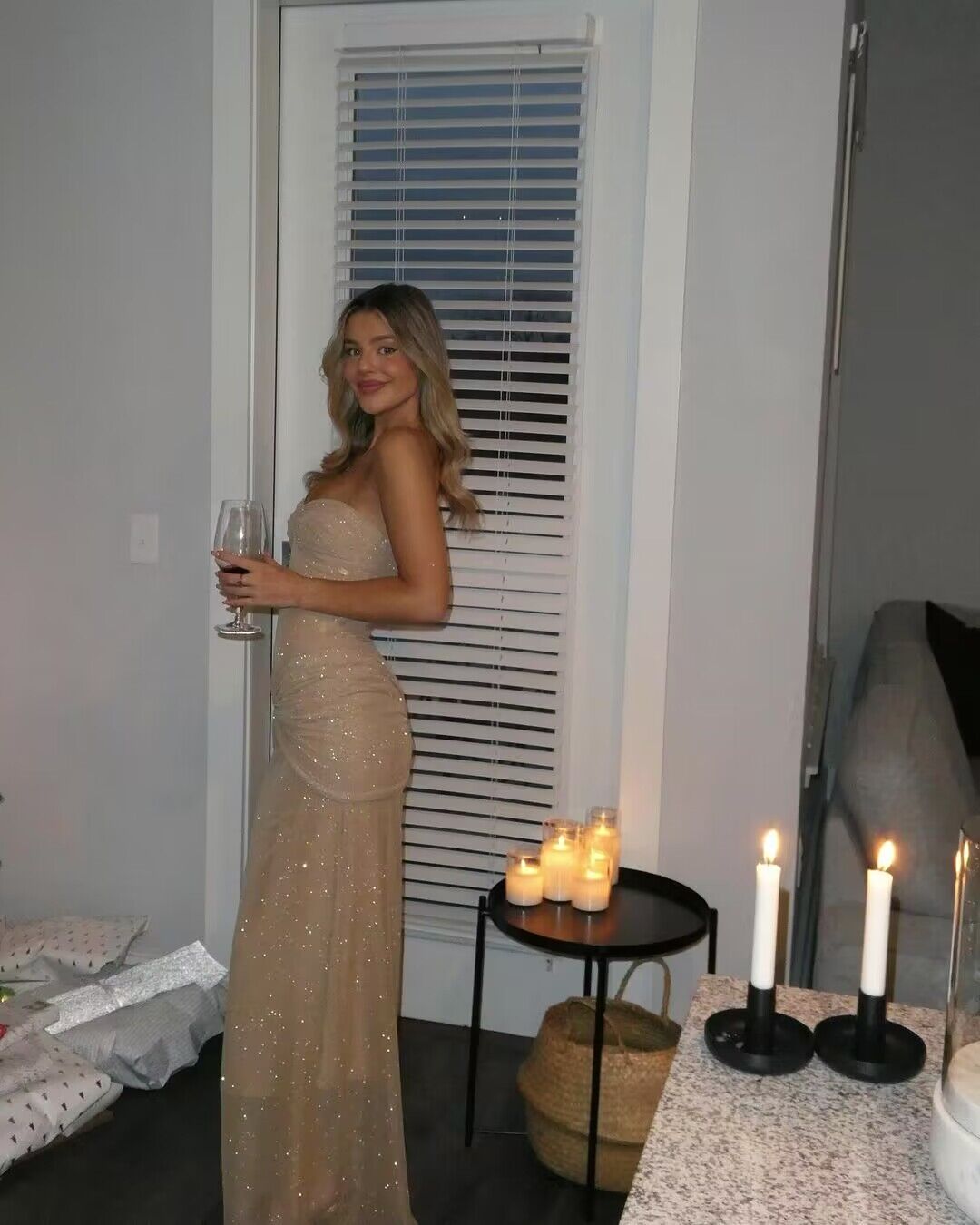 Strapless Sparkly Long Prom Dress Sheath Birthday Party Dress Main image