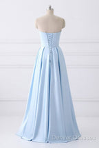 Strapless Stain Prom Dress With Pockets
