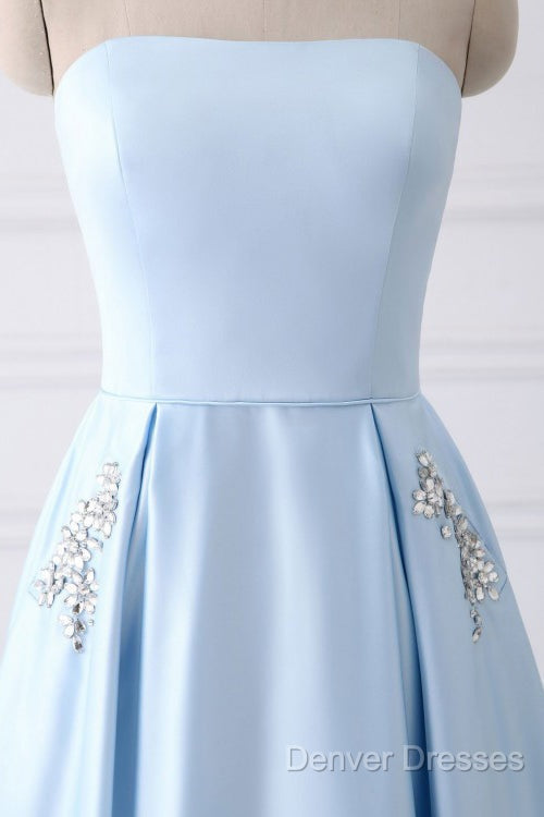 Strapless Stain Prom Dress With Pockets