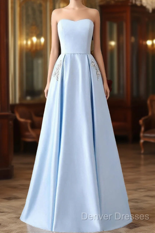 Strapless Stain Prom Dress With Pockets
