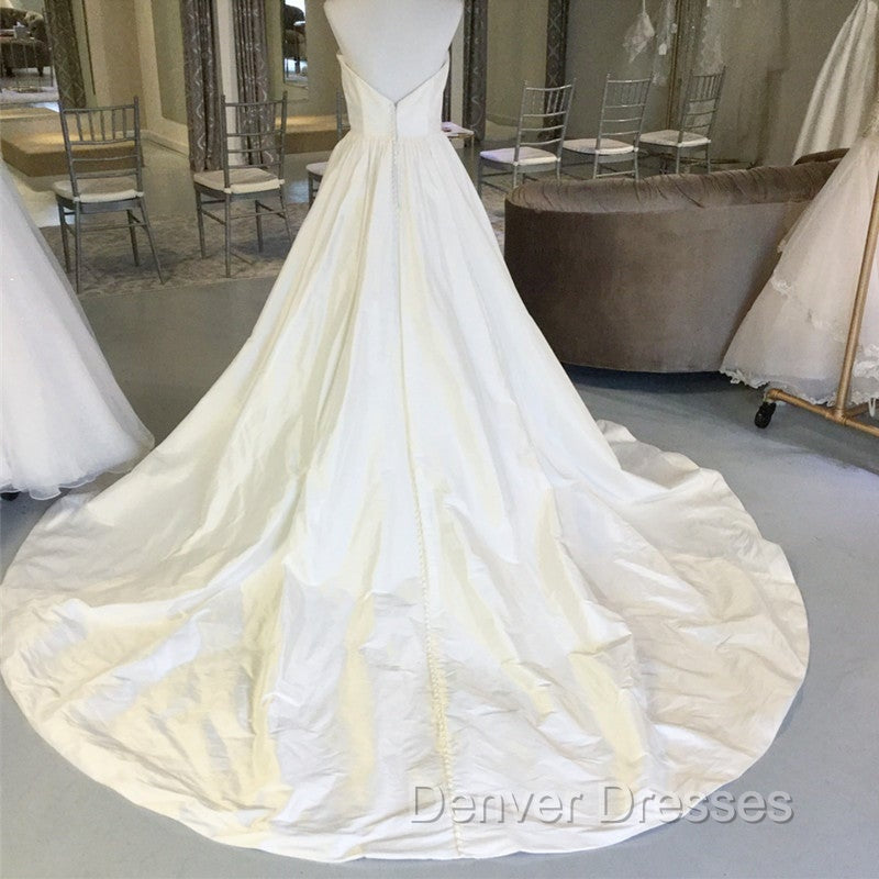 Strapless Sweetheart Chapel Train Taffeta Wedding Dress Ball Gowns
