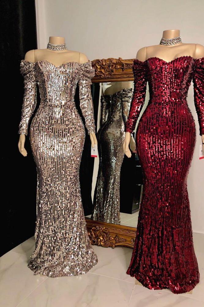 Strapless Sweetheart Sequins Floor Length Mermaid Evening Dresses With Sleeves Secondary image