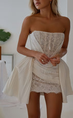 Strapless White Lace Wedding Dress Mini Bridal Gown,