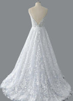 Straps A-Line Lace Wedding Dress With Open Back