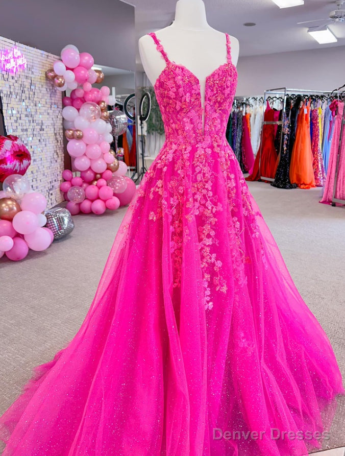 Straps A-line Long Prom Dress with Lace Main image