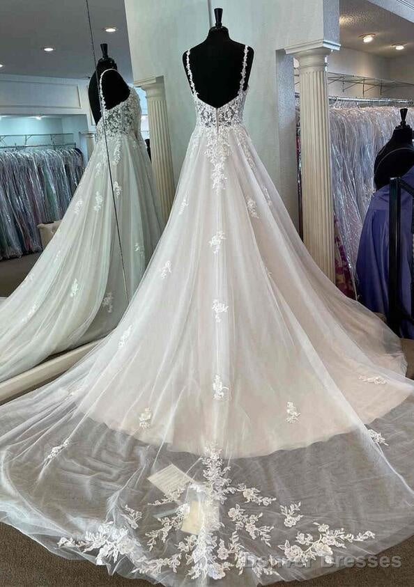 Straps A-Line Open Back Tulle/Lace Wedding Dress Secondary image
