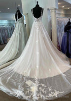Straps A-Line Open Back Tulle/Lace Wedding Dress