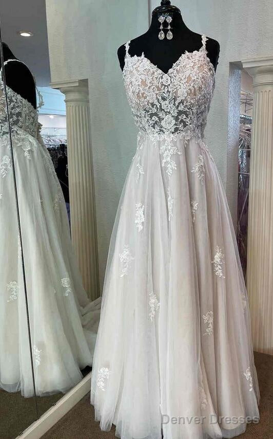 Straps A-Line Open Back Tulle/Lace Wedding Dress Main image