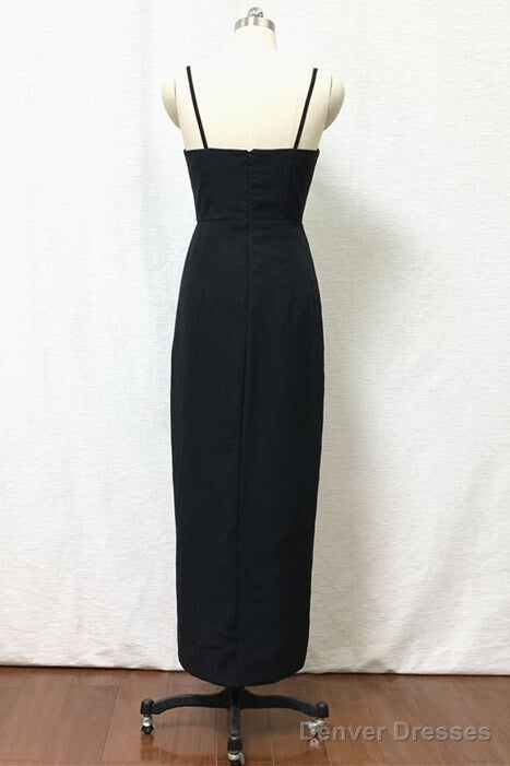 Straps Black Sheath Tea Length Bridesmaid Dress Secondary image