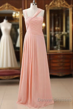 Straps Chiffon Long Bridesmaid Dress Coral Formal Wedding Party Dress