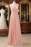 Straps Chiffon Long Bridesmaid Dress Coral Formal Wedding Party Dress