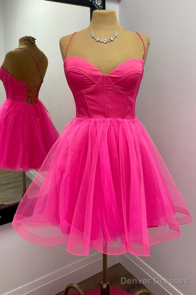 Straps Hot Pink Lace-Up A-Line Homecoming Dress Main image