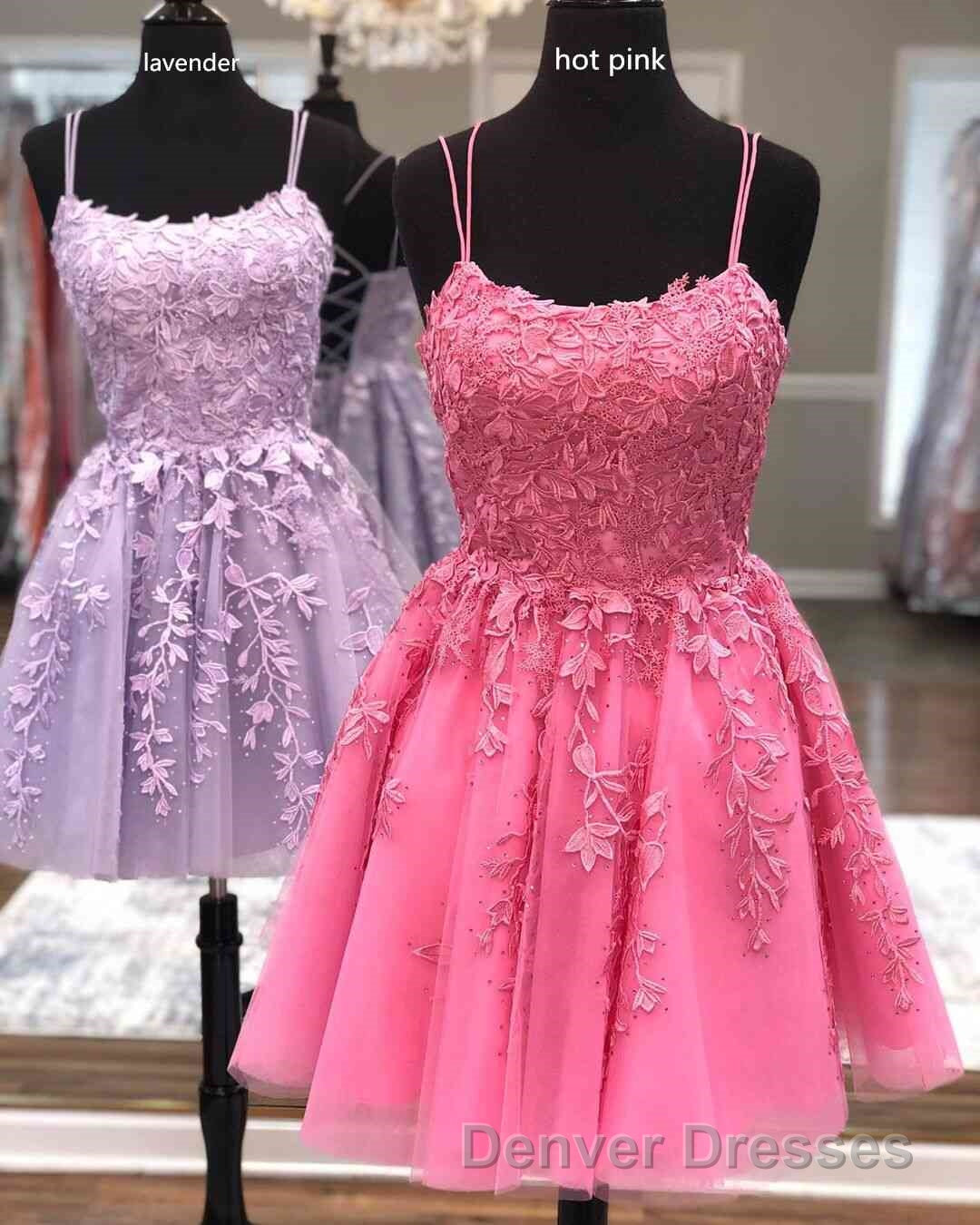 Straps Lace Applique Blue Homecoming Dress,Fuchsia Cocktail Dress Secondary image